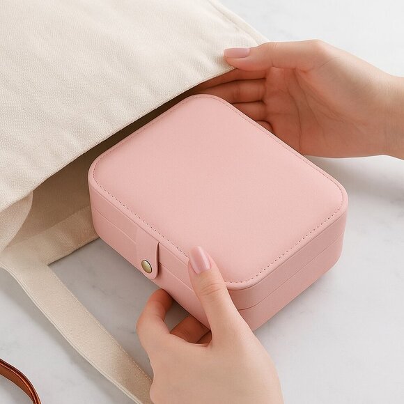 🆕Chic & Secure Pink PU Leather Jewelry Organizer | Multi-Layer Storage Box - Picture 7 of 12